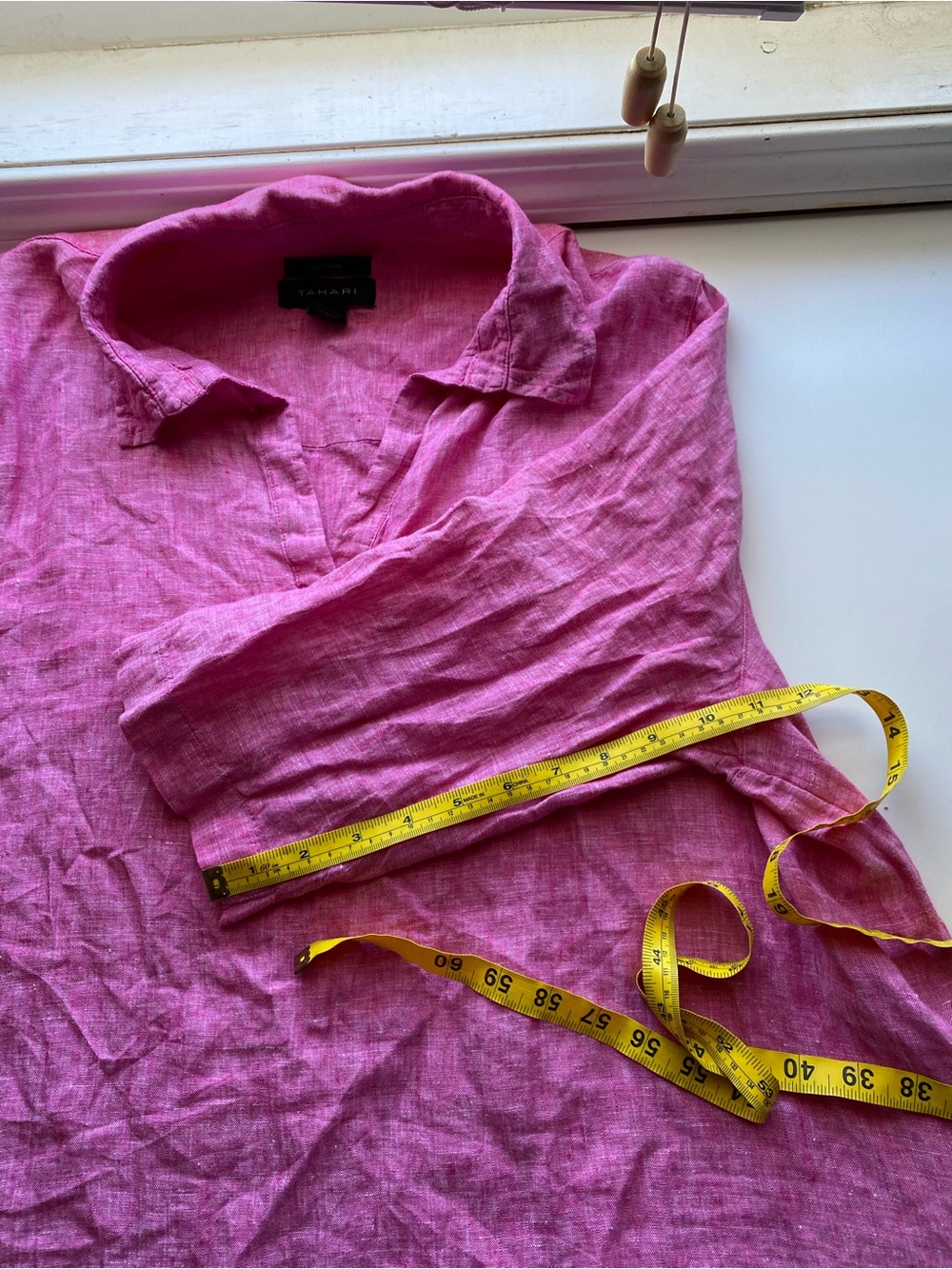 TAHARI 100% Linen Popover Top Womens 2X Pink 3/4 Sleeve Side Buttons Lagenlook - Picture 9 of 11